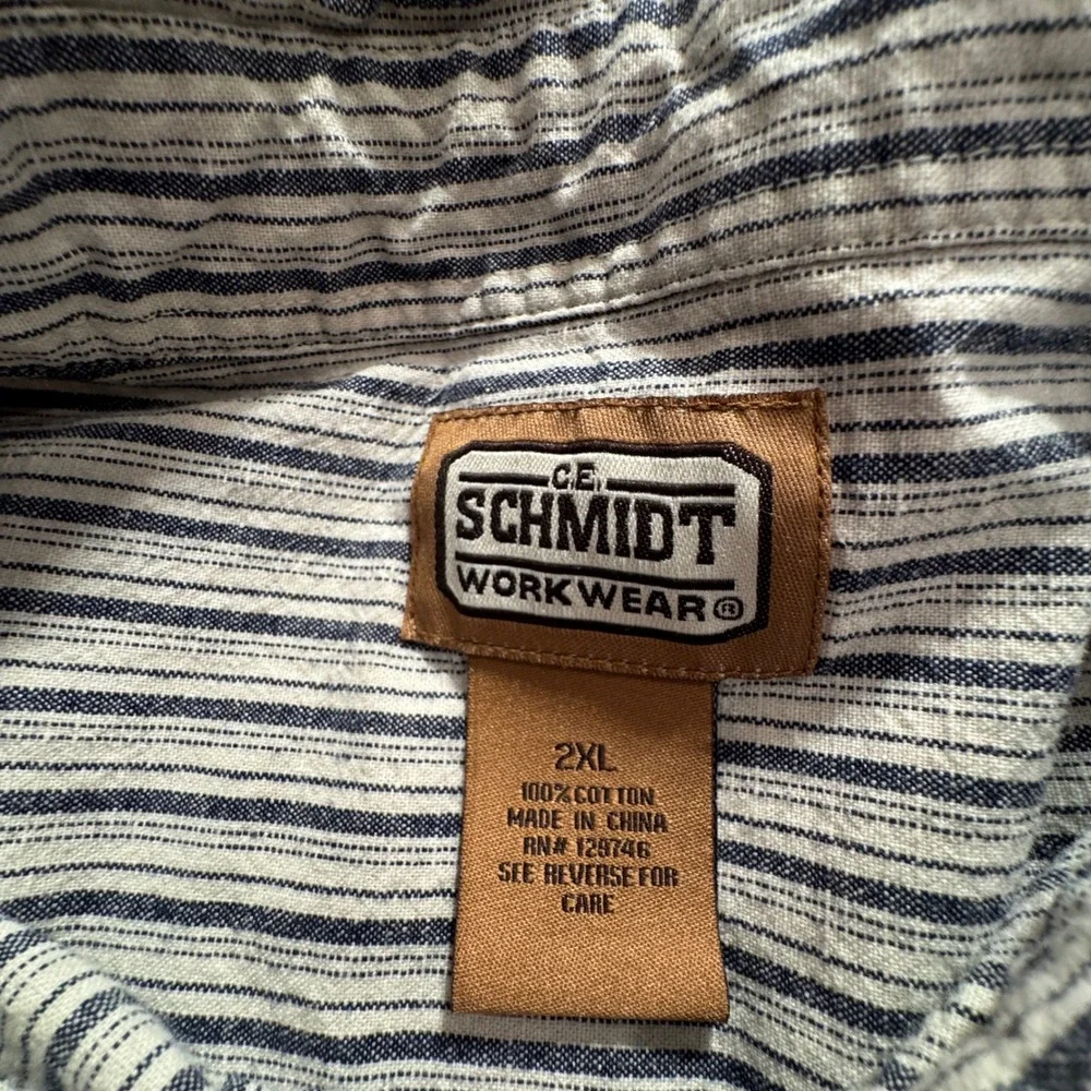 Vintage Schmidt Shirt Men 2XL Blue White Striped Cotton Workwear Rugged Heritage